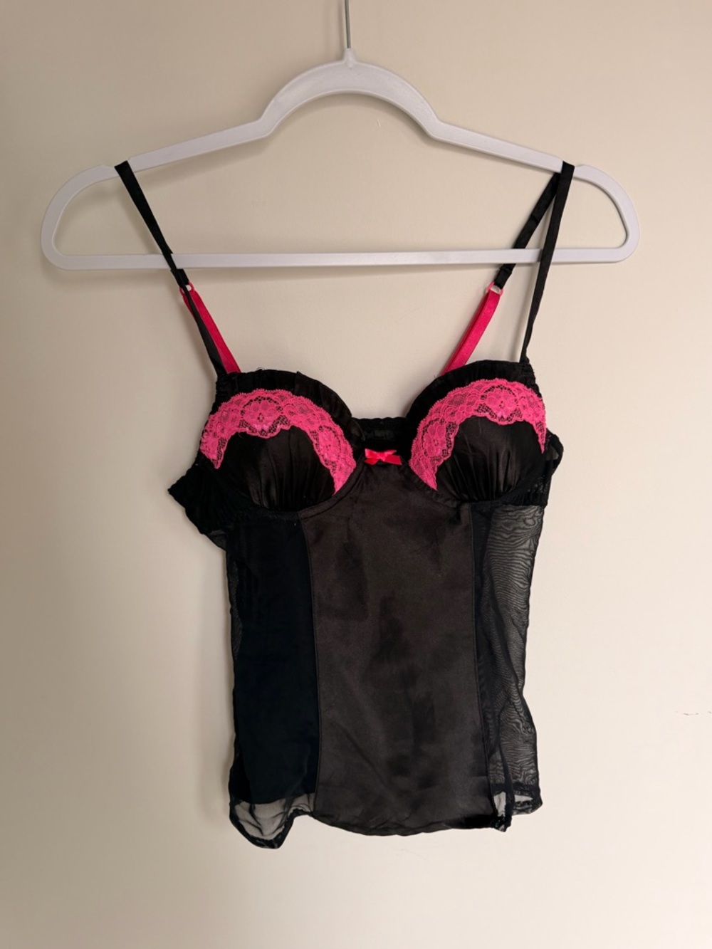 Vintage Black & Hot Pink Lace Bustier Camisole